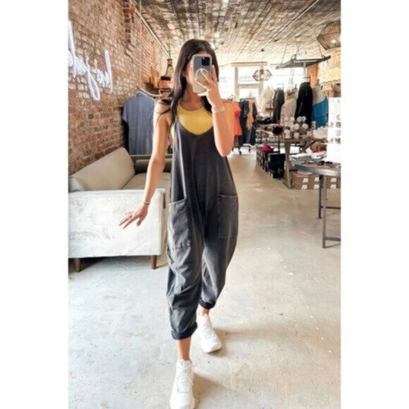 FREE PEOPLE Movement Hot Shot Onesie in Washed Black Size Small - Picture 12 of 16